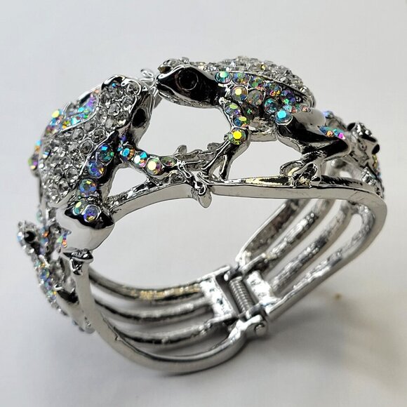 Silver Rhinestone Frog Lovers Cuff Bracelet - Picture 4 of 16
